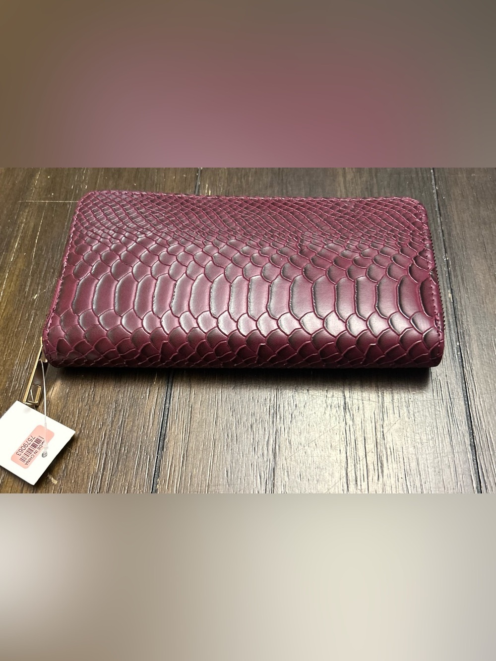 Python-Embossed Wallet Clutch in Deep Wine